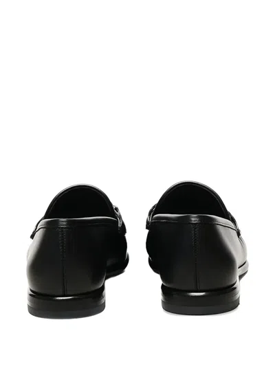 Ferragamo Crown Leather Loafer With Gancini Detail In Black