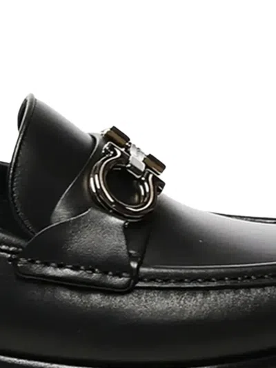 Ferragamo Crown Leather Loafer With Gancini Detail In Black