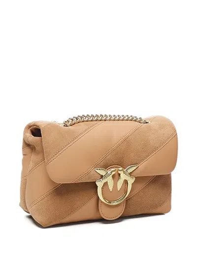 Pinko Diagonal-quilted Leather Shoulder Bag In Brown