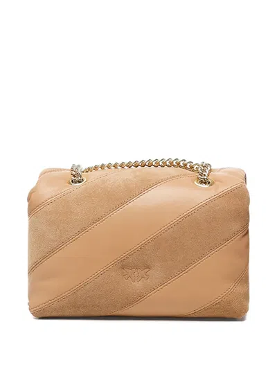 Pinko Diagonal-quilted Leather Shoulder Bag In Brown