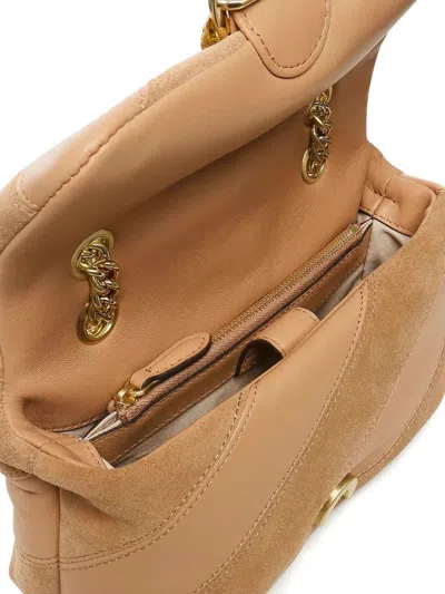 Pinko Diagonal-quilted Leather Shoulder Bag In Brown