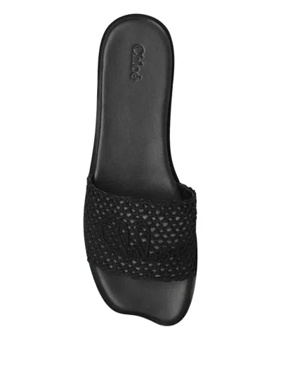 Chloé Soleil Woven Strap Flat Sandals In Black