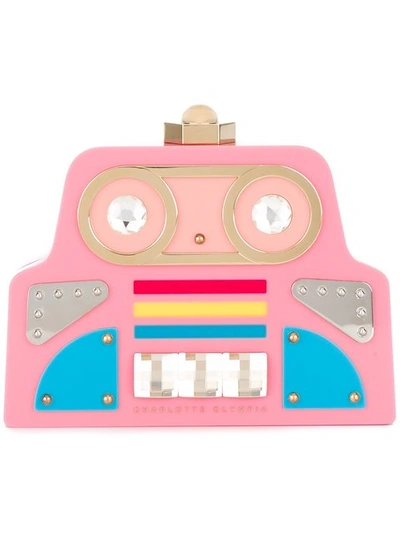 Charlotte Olympia Cobot Embellished Perspex Clutch In Pink