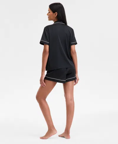 Inc International Concepts I.n.c International Concepts Women's Stretch Satin Short-sleeve Pajama Set, Exclusively At Macy's In Black