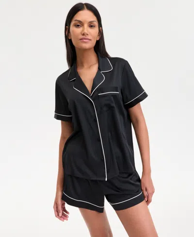 Inc International Concepts I.n.c International Concepts Women's Stretch Satin Short-sleeve Pajama Set, Exclusively At Macy's In Black