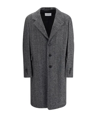 Givenchy Men Wool Blend Coat With Herringbone Motif In Multi