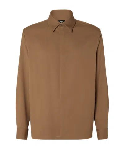 Fendi Luxurious Wool Long Sleeve Shirt In Brown