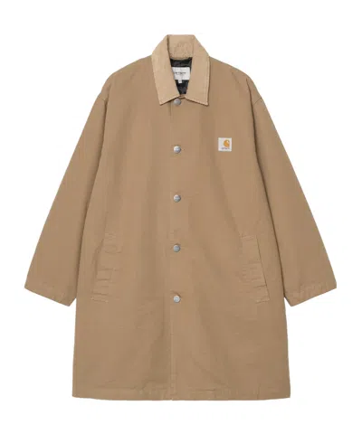 Carhartt Long Sleeve Collared Coat Front Pockets In Brown