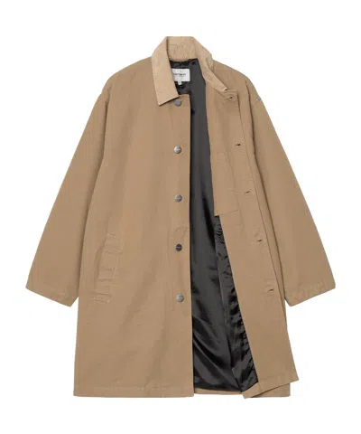 Carhartt Long Sleeve Collared Coat Front Pockets In Brown