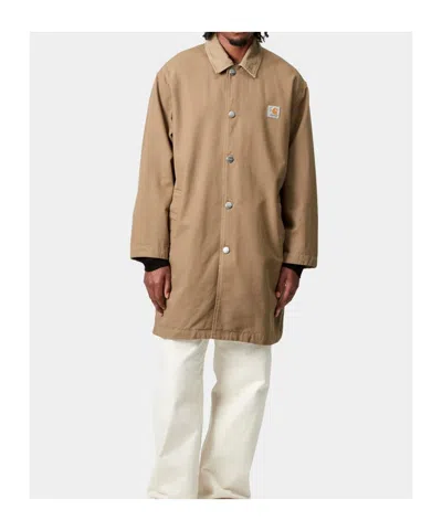 Carhartt Long Sleeve Collared Coat Front Pockets In Brown
