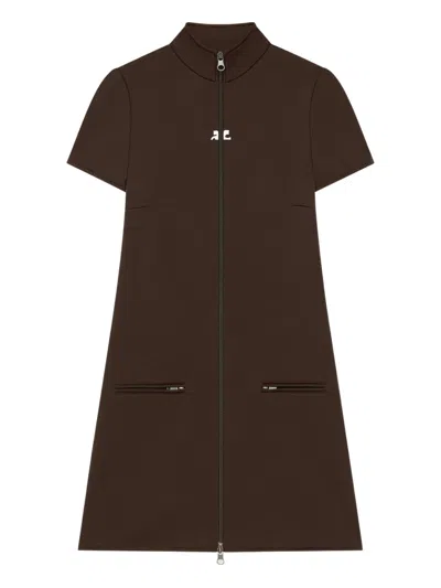 Courrèges Mini Dress With High Collar And Pockets In Brown