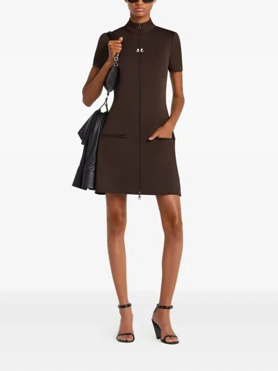 Courrèges Mini Dress With High Collar And Pockets In Brown