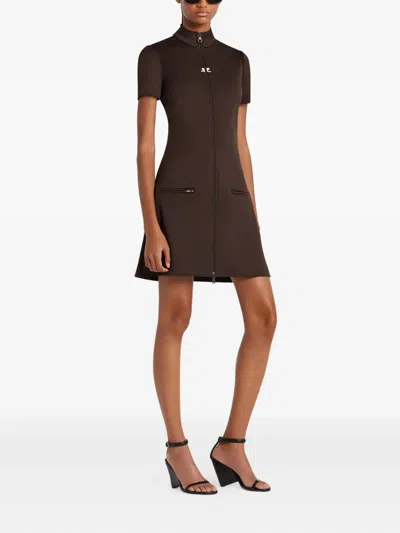 Courrèges Mini Dress With High Collar And Pockets In Brown