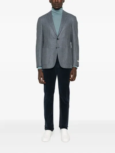 Canali Textured Wool Blazer In Blue