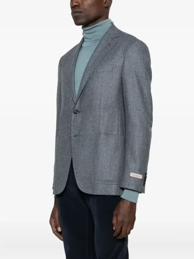 Canali Textured Wool Blazer In Blue