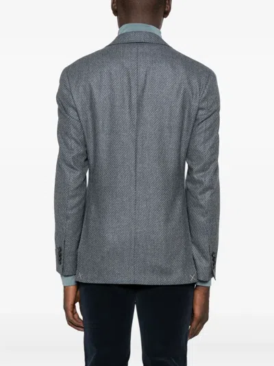 Canali Textured Wool Blazer In Blue