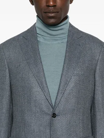 Canali Textured Wool Blazer In Blue