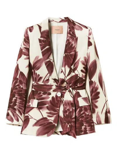 Twinset Floral-print Belted Blazer In Multi