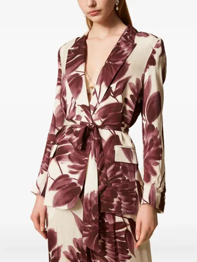 Twinset Floral-print Belted Blazer In Multi
