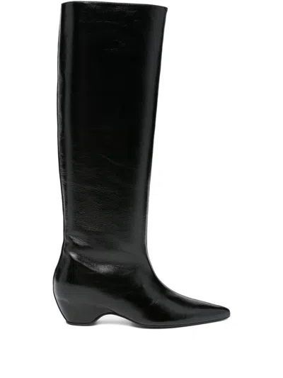 Khaite 30mm Sybil Leather Knee-high Boots In Black