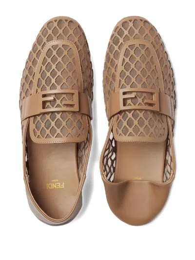 Fendi Laser-cut Leather Loafers In Brown