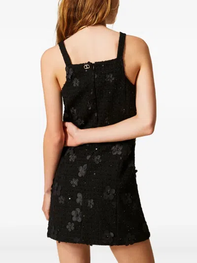 Twinset Boucl Short Dress With Embroidery In Black