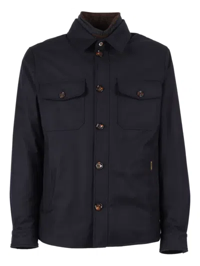 Moorer Wool Blend Jacket Flap Pockets In Blue