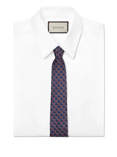 Gucci Interlocking G Silk Tie In Blue