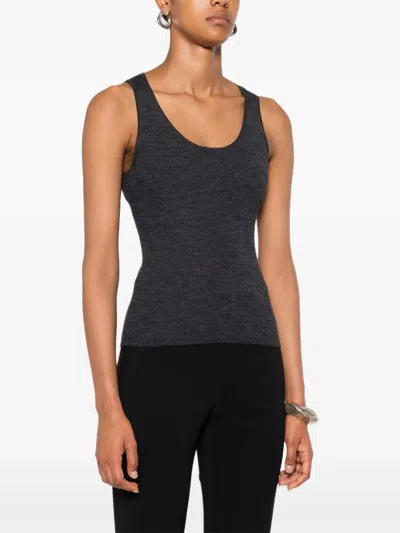 Monochrome Ribbed Wool Top In Black