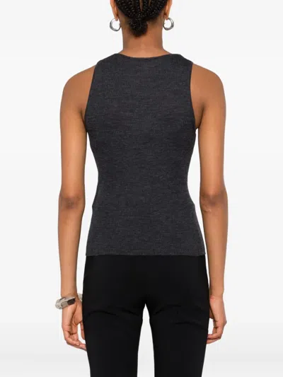 Monochrome Ribbed Wool Top In Black