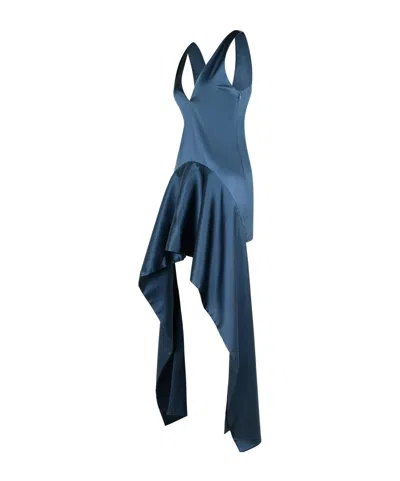 Jw Anderson Mens Steel Blue V-neck Panels Stretch-woven Mini Dress