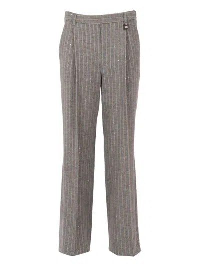 Lorena Antoniazzi Pinstripe Tailored Pants In Luxurious Virgin Wool Blend In Gray