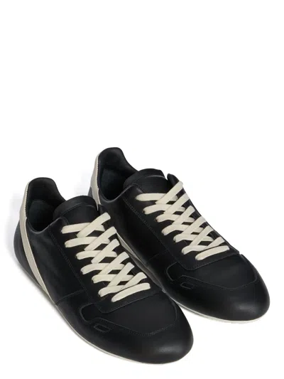 Rick Owens Black Low-top Sneakers With Contrasting Details In Leather Man In Black