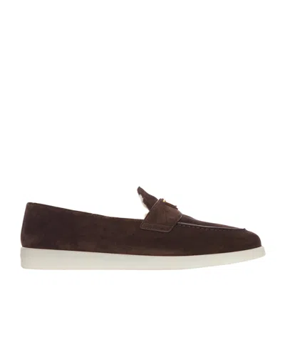 Prada Suede Loafers With Round Toe Design In Brown