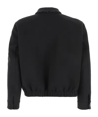 Gucci Men Black Jacket With Classic Collar And Web Motif On The Waist In Cotton Man In Black