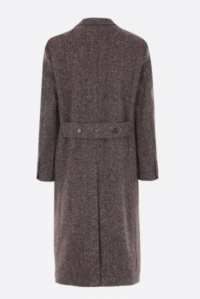 Dolce & Gabbana Double-breasted Herringbone Coat In Brown