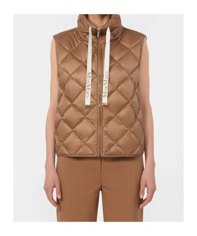Max Mara Water-repellent Canvas Padded Gilet In Brown
