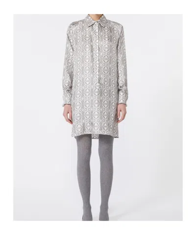 Max Mara Printed Silk Shirt Dress In Gray