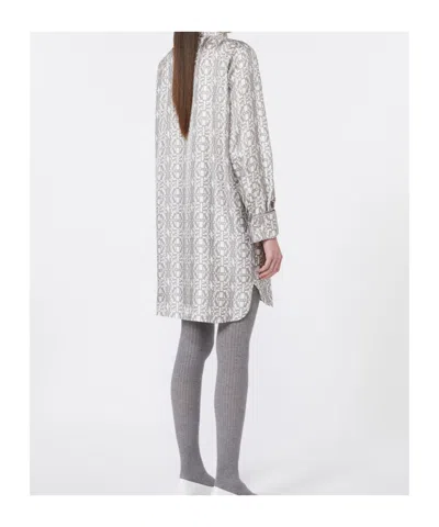 Max Mara Printed Silk Shirt Dress In Gray