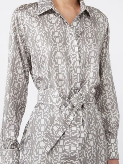 Max Mara Printed Silk Shirt Dress In Gray