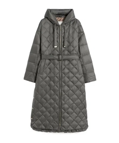 Max Mara Long Quilted Down Jacket In Water-repellent Fabric In Gray