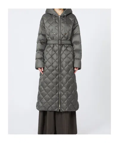 Max Mara Long Quilted Down Jacket In Water-repellent Fabric In Gray