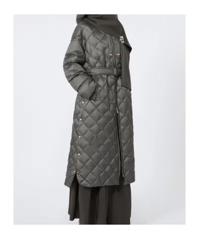 Max Mara Long Quilted Down Jacket In Water-repellent Fabric In Gray