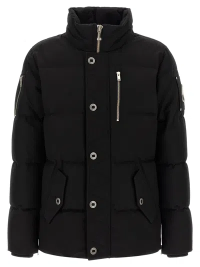 Moose Knuckles Forrestville Black Down Jacket With Fixed Hood And Logo Patch On The Sleeve In Cotton Blend Man In Black