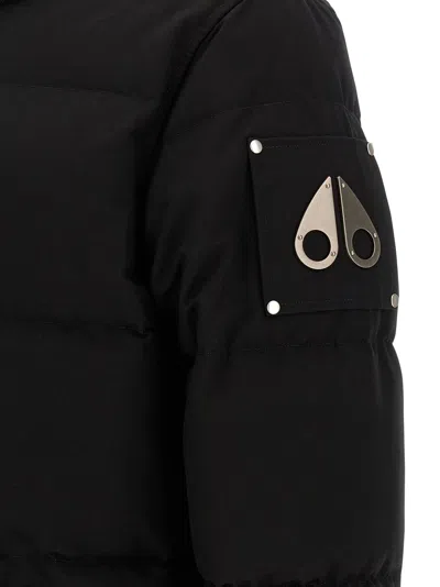 Moose Knuckles Forrestville Black Down Jacket With Fixed Hood And Logo Patch On The Sleeve In Cotton Blend Man In Black