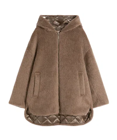 Max Mara Reversible Padded Mini Jacket In Faux Fur And Water-repellent Fabric In Brown
