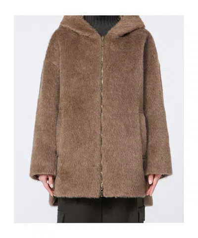 Max Mara Reversible Padded Mini Jacket In Faux Fur And Water-repellent Fabric In Brown