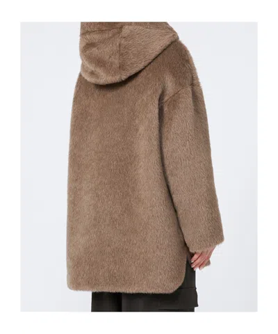 Max Mara Reversible Padded Mini Jacket In Faux Fur And Water-repellent Fabric In Brown