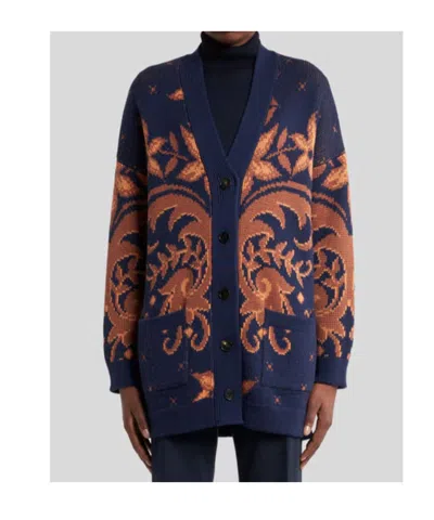 Etro Wool Cardigan In Blue