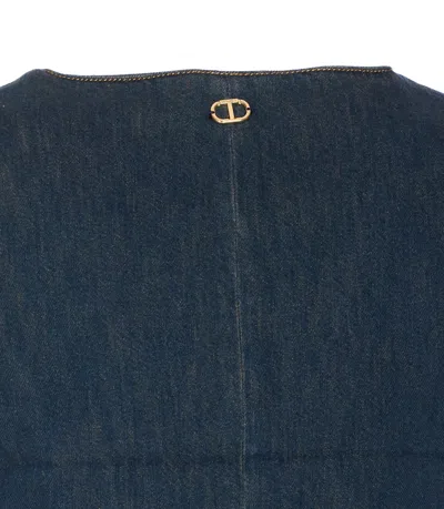 Twinset Denim Vest With Front Pockets And V-neckline In Blue